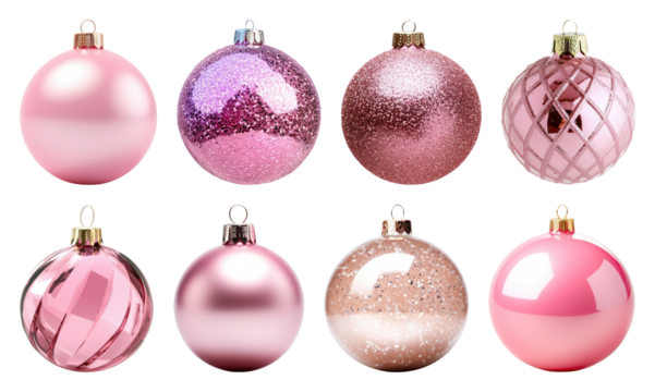 PNG Elegant pink Christmas ornaments, element set on transparent background