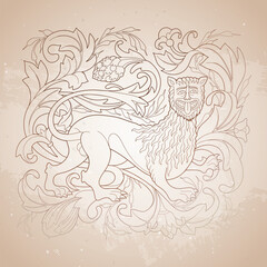 Graphic illustration of a medieval lion