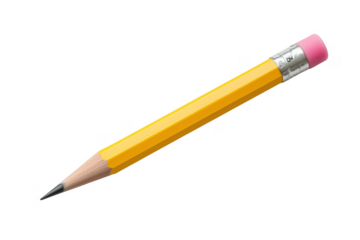 Yellow graphite writing tool with pink eraser isolated on a transparent background