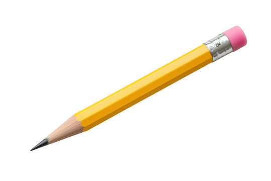 Yellow graphite writing tool with pink eraser isolated on a transparent background
