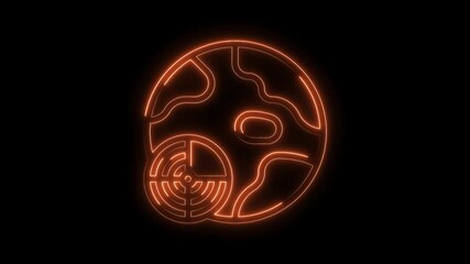 Earth planet target neon design glowing orange outlines on black background - Powered by Adobe