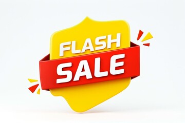 Bright yellow and red 3d flash sale badge with festive colorful accents