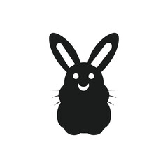Cute black rabbit silhouette icon isolated on white background, simple bunny logo design, minimalist animal illustration