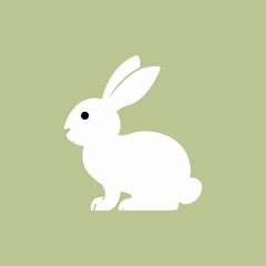 White Rabbit Silhouette Icon, Cute Bunny Animal Logo on Green Background, Simple Wildlife and Pet Vector Design