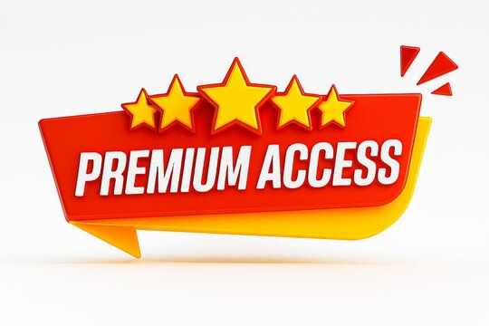 Premium access badge with five golden stars and red ribbon banner - Powered by Adobe