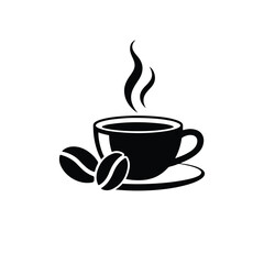 Coffee shop logo. Retro badge coffee bean and leaf branch with mountain natural icon line stamp logo vector design in vintage hipster modern style, premium coffee shop bar brand symbol icon.