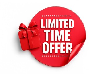 Red oval sticker with limited time offer text and gift box icon for sales and promotions