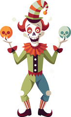 creepy clown juggling skulls vector.