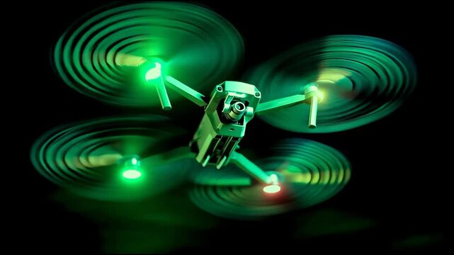 Drone flying on the air in night.technoloty with intelligent unmanned aerial vehicle