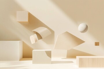 Minimal Geometric Shapes – Modern Abstract Composition on Neutral Beige Background