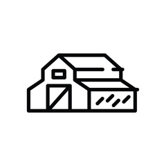 A barn with an attached greenhouse depicted in a simplistic line drawing style