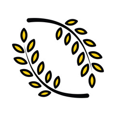 A black branch arches adorned with yellow leaflike shapes outlined in black