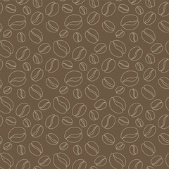Minimalist Coffee Bean Seamless Pattern Hand Drawn Outline Beans Varying Sizes Angles Cozy Cafe Coffee Shop Packaging Textile Digital Paper Design Warm Brown Background Vector EPS10