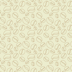 Minimalist Coffee Bean Seamless Pattern Hand Drawn Outline Beans Varying Sizes Angles Cozy Cafe Coffee Shop Packaging Textile Digital Paper Design Warm Brown Background Vector EPS10