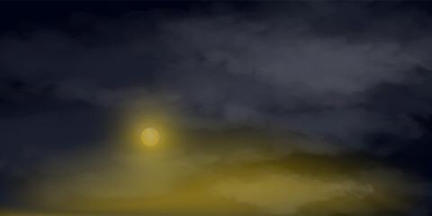 Fototapeta premium Full Moon in dark clouds against a black sky. Natural night sky scenery.VECTOR.EPS.10