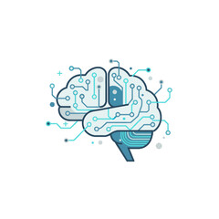 Machine Learning Icon Modern, flat vector art of an intelligent brain with tech circuits. Essential graphic for deep learning & innovation content.