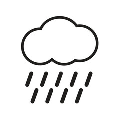 A black and white graphic icon of a cloud with falling raindrops