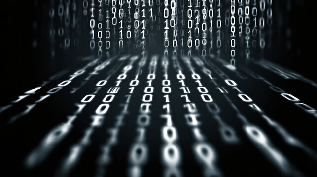 Futuristic Binary Code Grid on Dark Digital Background Abstract Technology Data Stream Cyber Network Matrix Pattern AI Computer Programming Interface