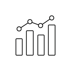 A black line chart with a line graph over four ascending bar graphs