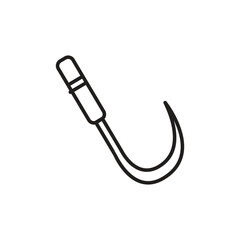 A black outline illustration depicts a curved reaping hook with a rectangular handle