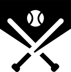 Home plate icon with bats and ball.
