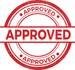 Red circular stamp with the word approved repeated multiple times in a bold font