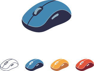 Computer Mouse Icons: Blue, Outline, Orange, Red