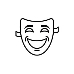 Simple Line Art Icon of a Happy Comedy Mask.