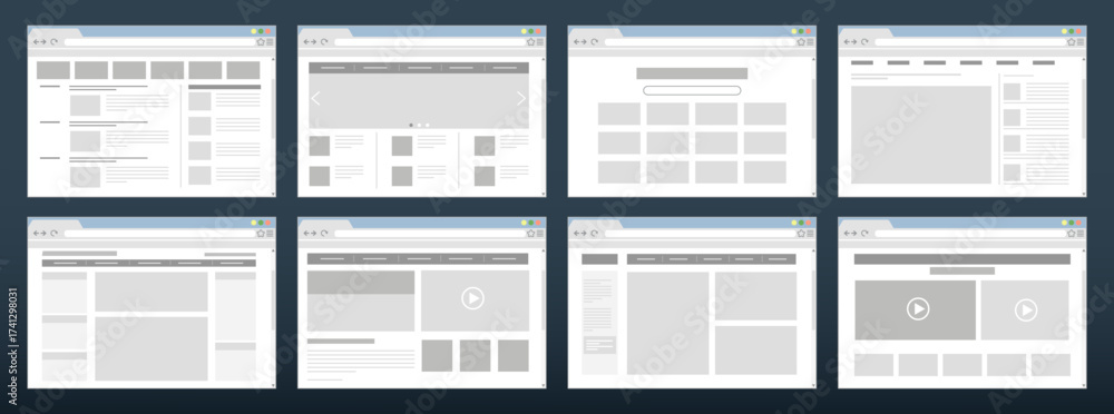 Wall mural web site layout. news homepage. webpage frame prototype or ui kit structure. ux window page. sitemap