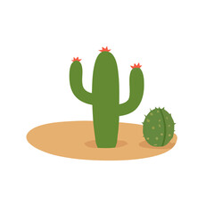 Desert Landscape, Cactus Plant, Natural Environment, Illustration, Greenery, Vibrant Colors, Tranquil Setting