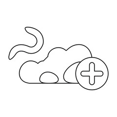 A cloud graphic next to a symbol resembling a worm and a plus sign in a circle