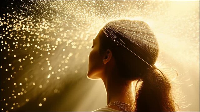 young woman looking out window