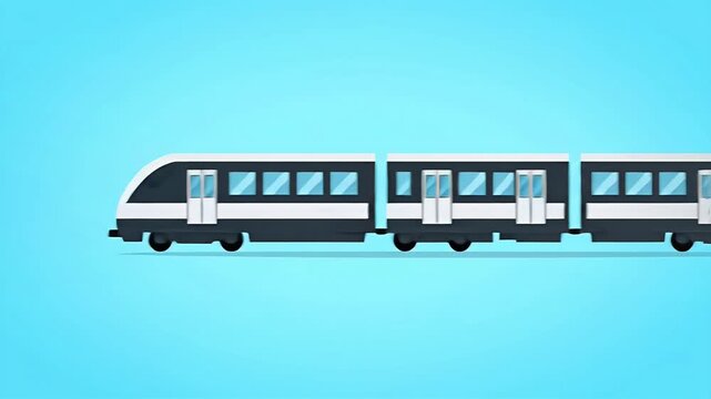 Modern Train Moving Across a Bright Blue Background.