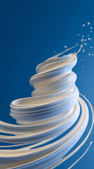 Thick yogurt splashing in spiral motion against blue background, creamy white dairy product in dynamic movement, award winning food photography with simple composition in high definition
