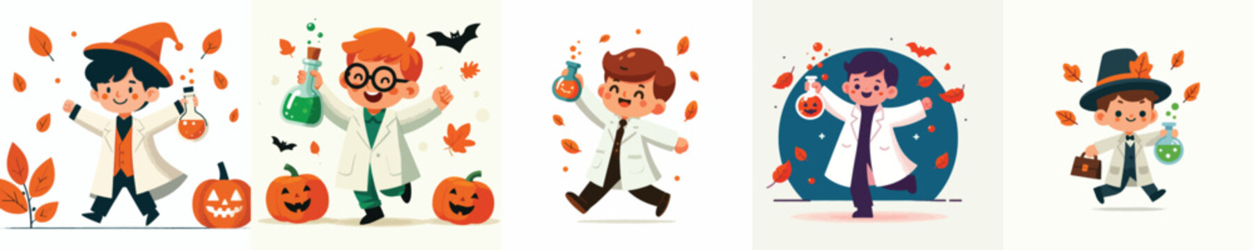 vector little boy scientist costume halloween celebration