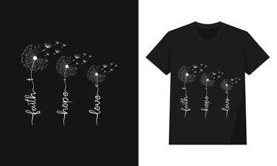 Faith Hope Love Dandelion Tattoo Style Vector Illustration

