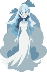 ghostly bride floating in mist.