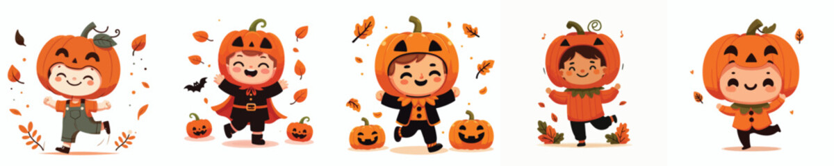vector boy costume pumpkin head halloween celebration