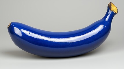 Bright Blue Painted Banana Sculpture on Simple Gray Background