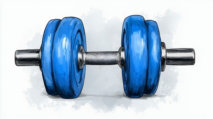 Blue Dumbbell with Silver Handle on Light Background for Fitness Use