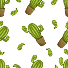 Vector cactus illustration. This evergreen, prickly plant features a seamless botanical pattern for your design.