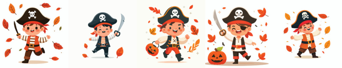 vector little boy pirate costume halloween celebration