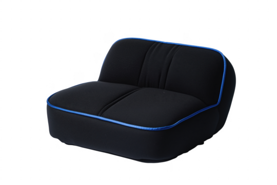 Padded black seat with blue trim isolated on a transparent background - Powered by Adobe