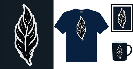 Stylized Tshirt mockup feather graphic design dark blue outline