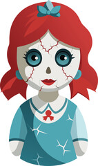 haunted doll with cracked porcelain face vector.