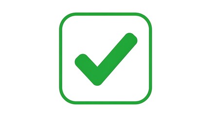 Green check mark inside a square box isolated on white background, representing a completed task