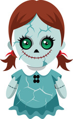 haunted doll with cracked porcelain face.