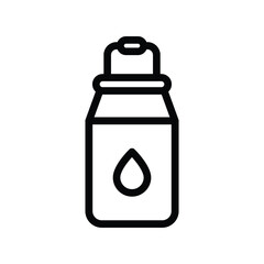 A stylized black line drawing of a bottle with a dropper 