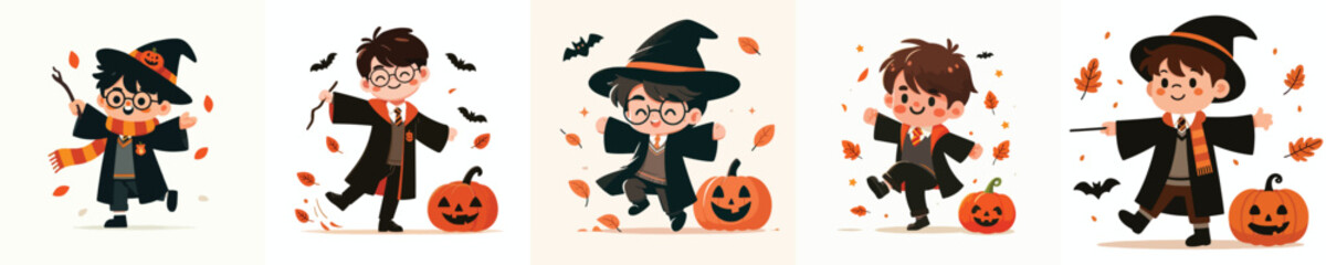 vector of halloween celebration magician kids