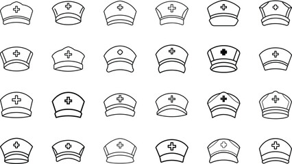 Medical and Hospital Equipment Icons Set – Bandage, Wheelchair, Mask, Bed, Syringe, Scissors, Microscope, Gloves, Nurse Cap, Tooth, Stethoscope, Scalpel, Oxygen Cylinder, Medical Tools, and Healthcare